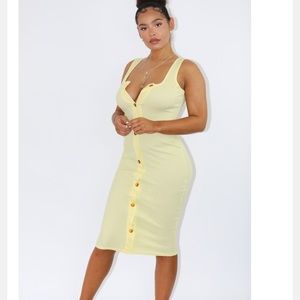 Pretty Little Thing Yellow Button Down Midi Dress
